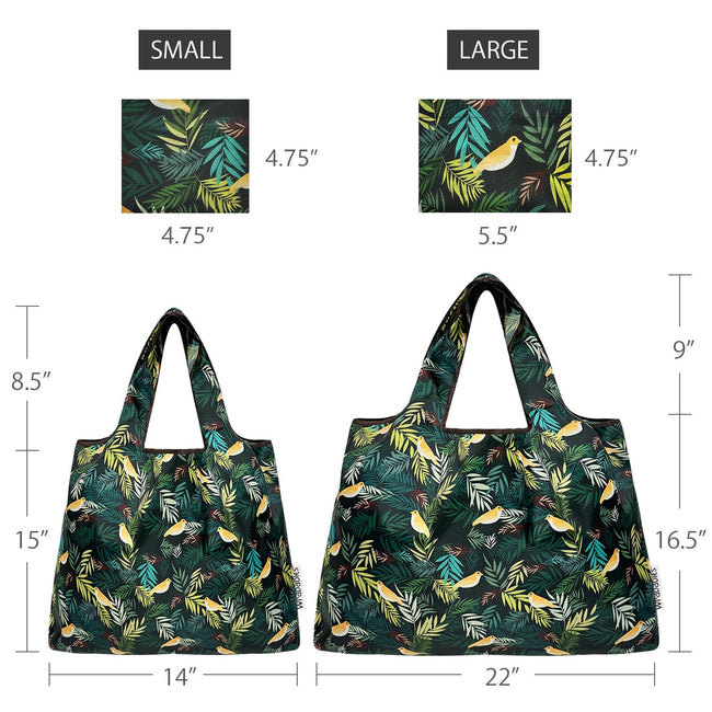 Wrapables Large & Small Foldable Nylon Reusable Shopping Grocery Bags (Set of 2), Golden Birds