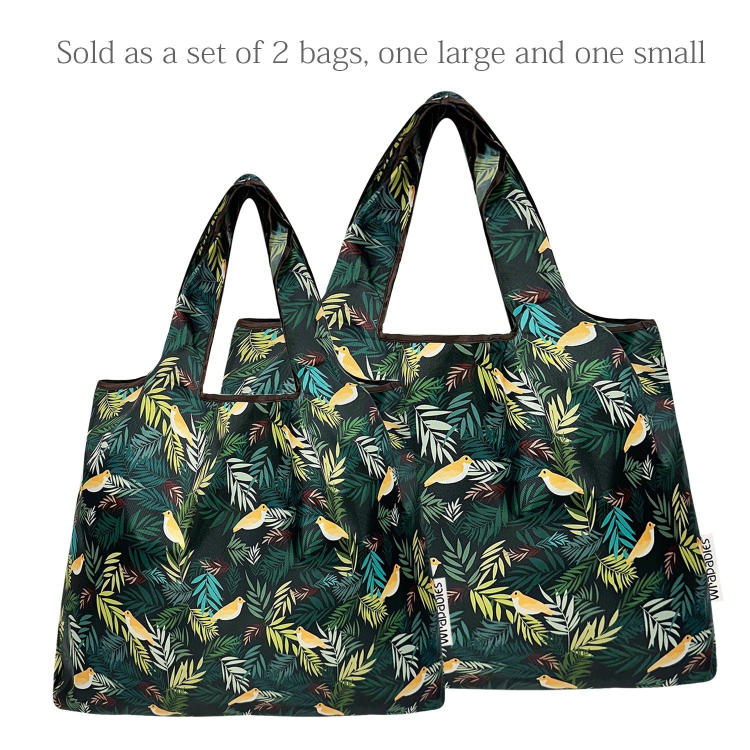 Wrapables Large & Small Foldable Nylon Reusable Shopping Grocery Bags (Set of 2), Golden Birds