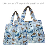 Wrapables Large & Small Foldable Nylon Reusable Shopping Grocery Bags (Set of 2), Marine Animals