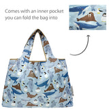 Wrapables Large & Small Foldable Nylon Reusable Shopping Grocery Bags (Set of 2), Marine Animals