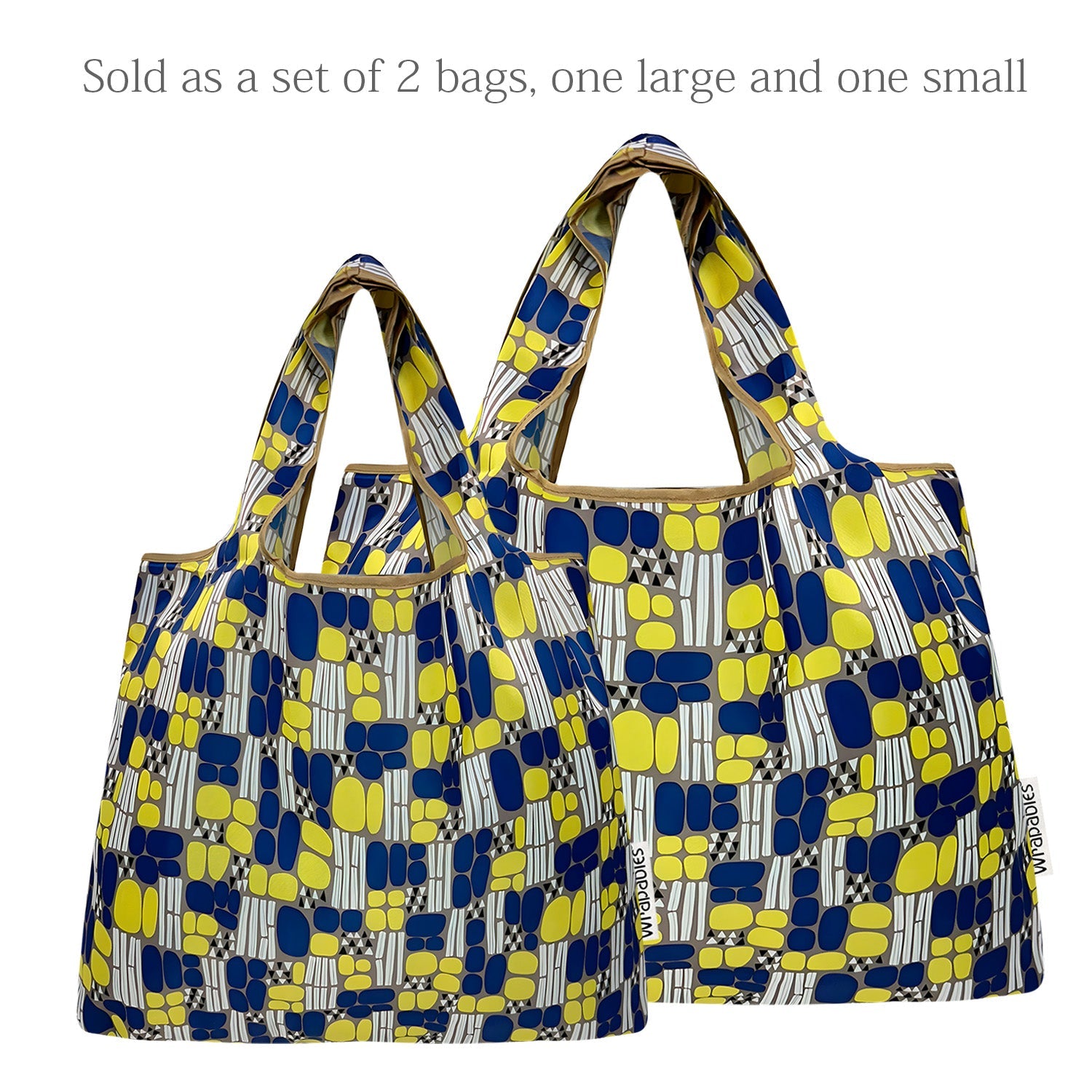 Wrapables Large & Small Foldable Nylon Reusable Shopping Grocery Bags (Set of 2), Yellow and Navy