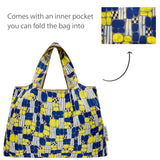 Wrapables Large & Small Foldable Nylon Reusable Shopping Grocery Bags (Set of 2), Yellow and Navy