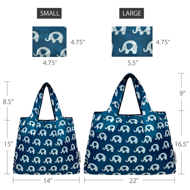 Wrapables Large & Small Foldable Nylon Reusable Shopping Grocery Bags (Set of 2), Elephants