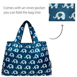 Wrapables Large & Small Foldable Nylon Reusable Shopping Grocery Bags (Set of 2), Elephants