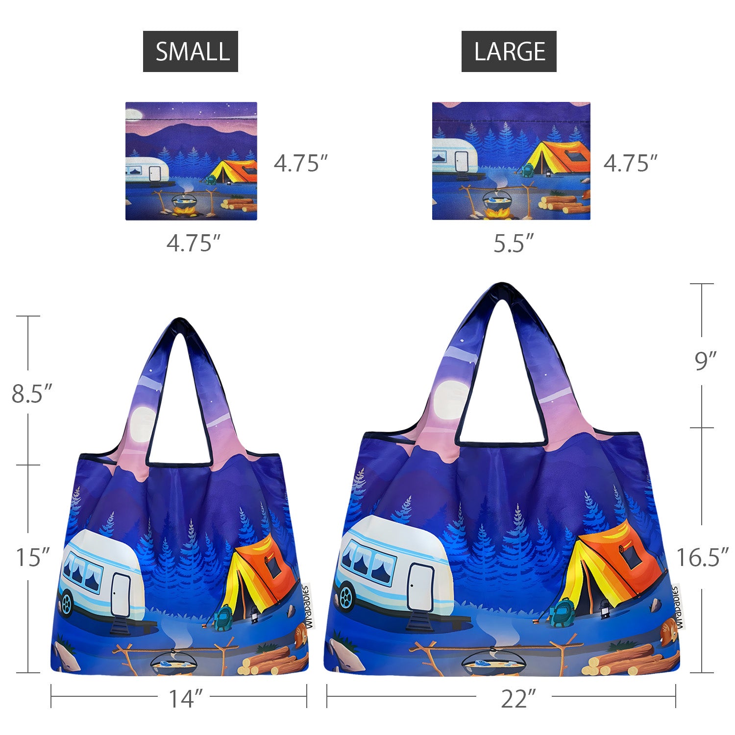 Wrapables Large & Small Foldable Tote Nylon Reusable Grocery Bags, Set of 2