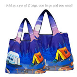 Wrapables Large & Small Foldable Nylon Reusable Shopping Grocery Bags (Set of 2), Happy Camping