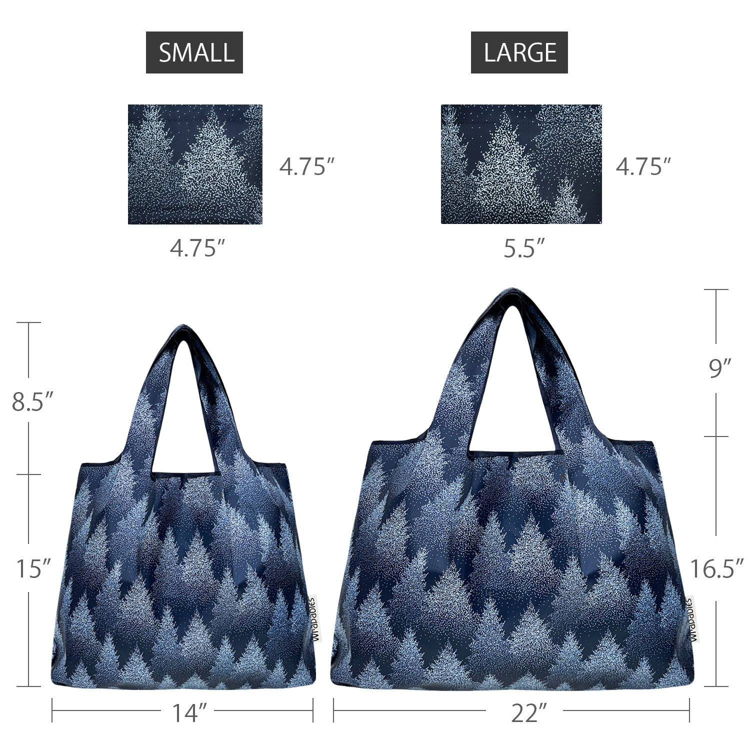 Wrapables Large & Small Foldable Nylon Reusable Shopping Grocery Bags (Set of 2), Winter Forest