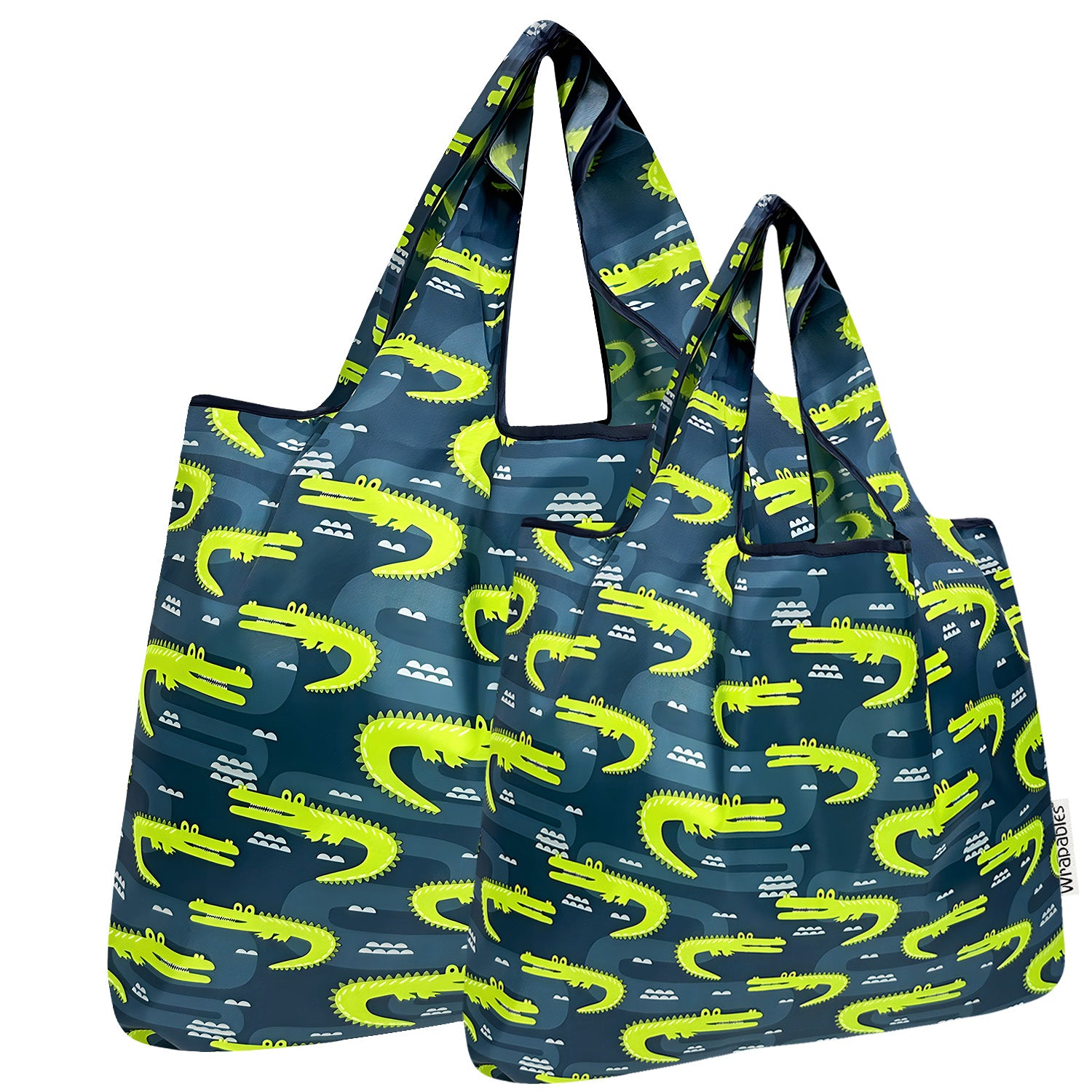 Wrapables Large & Small Foldable Nylon Reusable Shopping Bags (Set of 2), Alligators