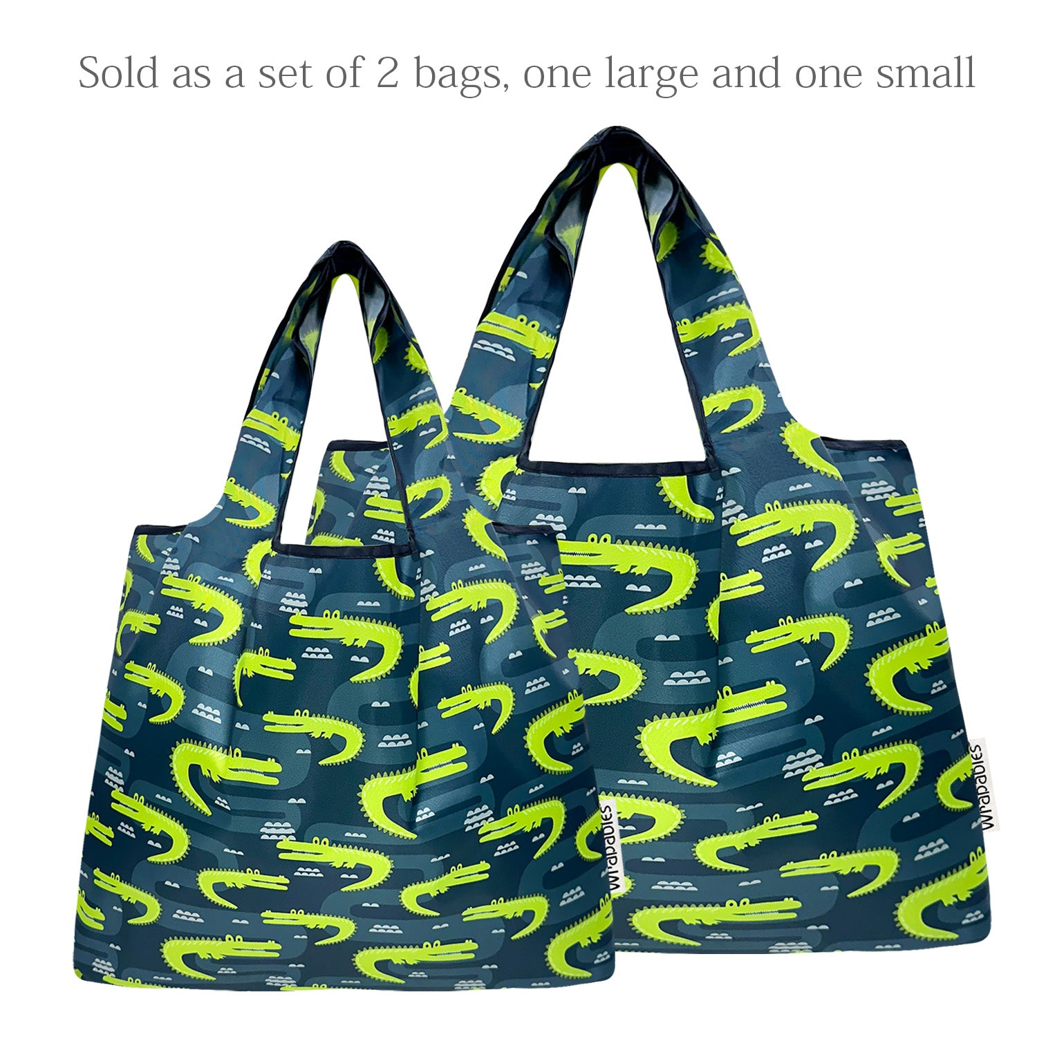 Wrapables Large & Small Foldable Nylon Reusable Shopping Bags (Set of 2), Alligators