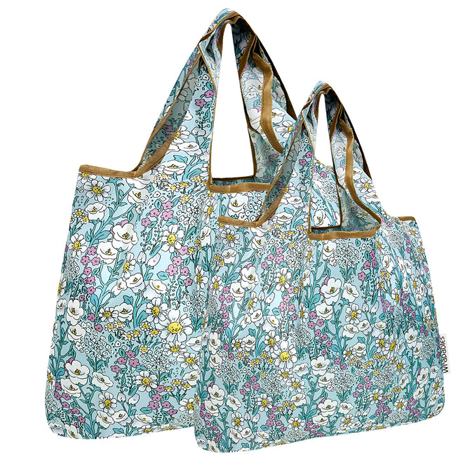 Wrapables Large & Small Foldable Nylon Reusable Shopping Bags (Set of 2), Flower Garden