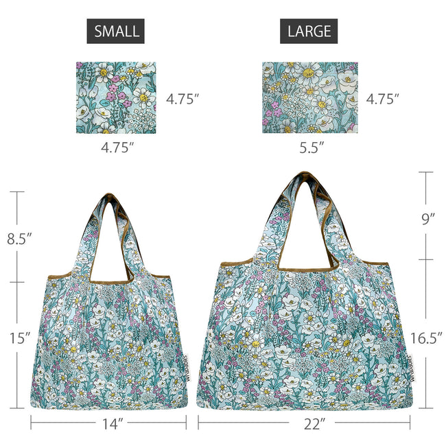 Wrapables Large & Small Foldable Nylon Reusable Shopping Bags (Set of 2), Flower Garden