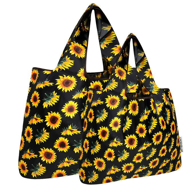 Wrapables Large & Small Foldable Nylon Reusable Shopping Bags (Set of 2), Sunflowers