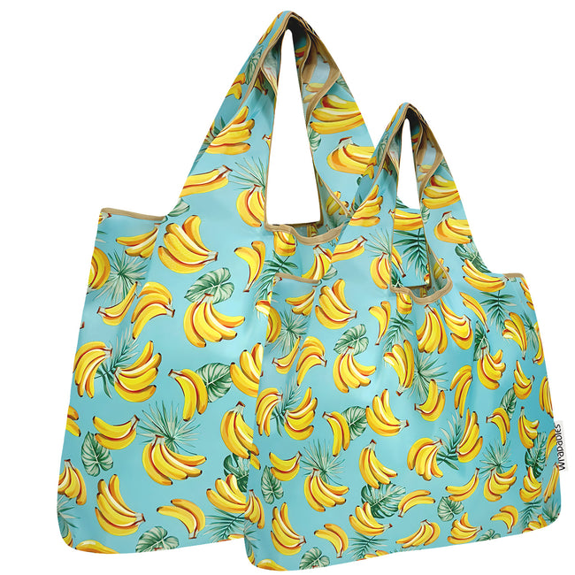 Wrapables Large & Small Foldable Nylon Reusable Shopping Bags (Set of 2), Bananas