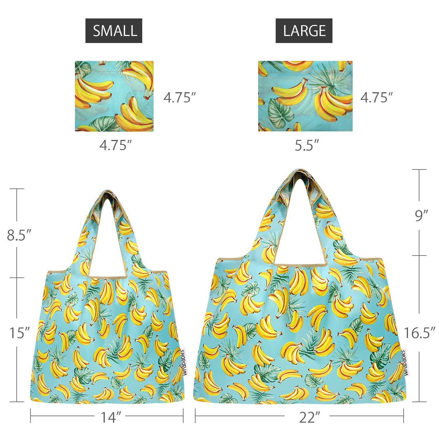 Wrapables Large & Small Foldable Tote Nylon Reusable Grocery Bags, Set of 2