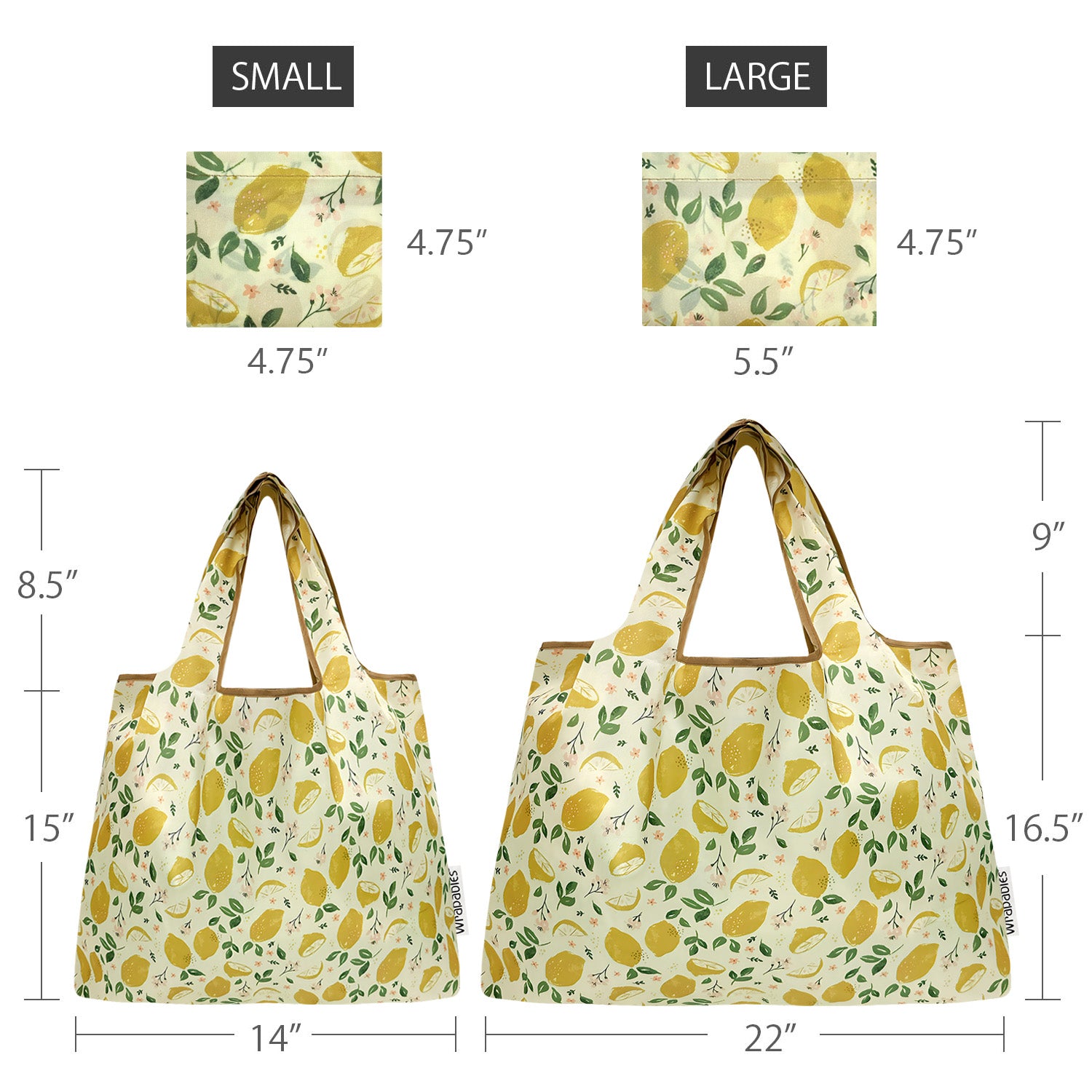 Wrapables Large & Small Foldable Tote Nylon Reusable Grocery Bags, Set of 2