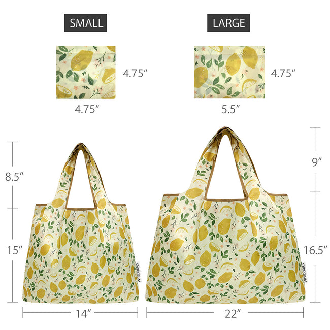 Wrapables Large & Small Foldable Nylon Reusable Shopping Bags (Set of 2), Fresh Lemons