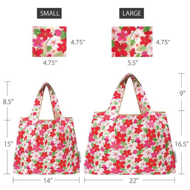 Wrapables Large & Small Foldable Nylon Reusable Shopping Bags (Set of 2), Sweet Blossoms