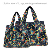 Wrapables Large & Small Foldable Nylon Reusable Shopping Bags (Set of 2), Vibrant Turtles