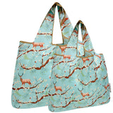 Wrapables Large & Small Foldable Nylon Reusable Shopping Bags (Set of 2), Deer and Blossoms