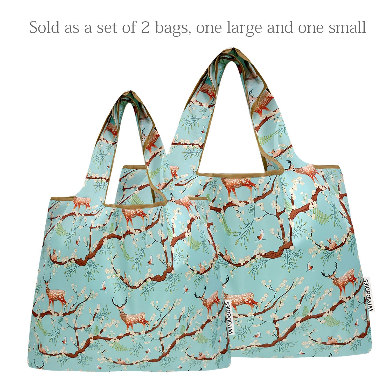 Wrapables Large & Small Foldable Nylon Reusable Shopping Bags (Set of 2), Deer and Blossoms