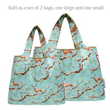 Wrapables Large & Small Foldable Nylon Reusable Shopping Bags (Set of 2), Deer and Blossoms