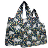 Wrapables Large & Small Foldable Nylon Reusable Shopping Bags (Set of 2), Sloths