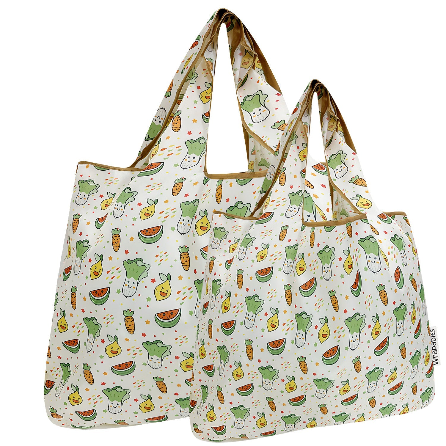 Wrapables Large & Small Foldable Nylon Reusable Shopping Bags (Set of 2), Fruits and Veggies