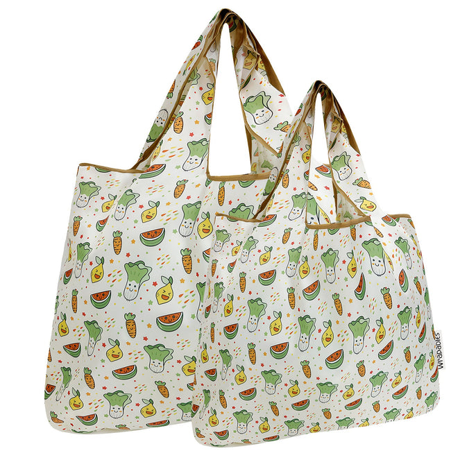 Wrapables Large & Small Foldable Nylon Reusable Shopping Bags (Set of 2), Fruits and Veggies