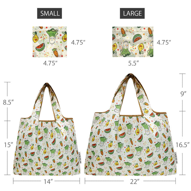 Wrapables Large & Small Foldable Nylon Reusable Shopping Bags (Set of 2), Fruits and Veggies