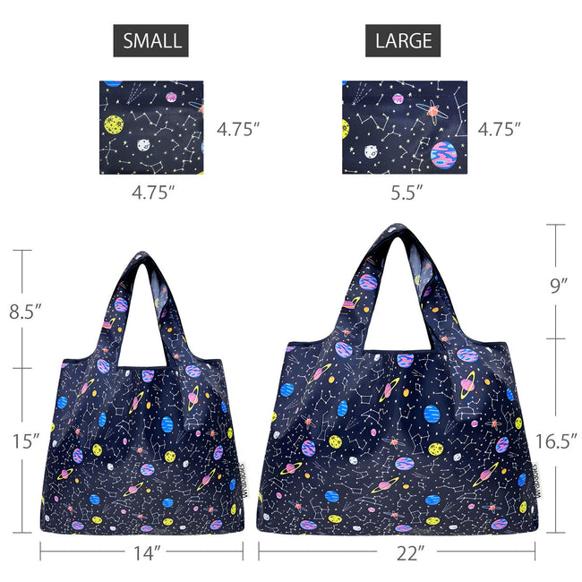 Wrapables Large & Small Foldable Nylon Reusable Shopping Bags (Set of 2), Solar System