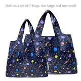 Wrapables Large & Small Foldable Nylon Reusable Shopping Bags (Set of 2), Solar System