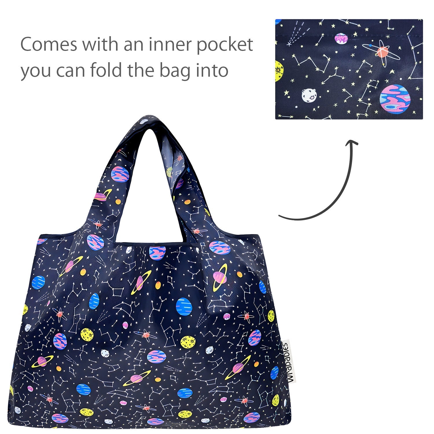 Wrapables Large & Small Foldable Nylon Reusable Shopping Bags (Set of 2), Solar System