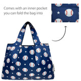 Wrapables Large & Small Foldable Nylon Reusable Shopping Bags (Set of 2), Baseball