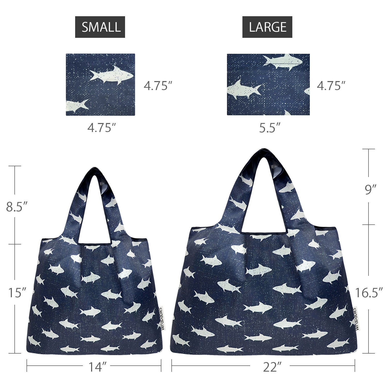 Wrapables Large & Small Foldable Nylon Reusable Shopping Bags (Set of 2), Fish