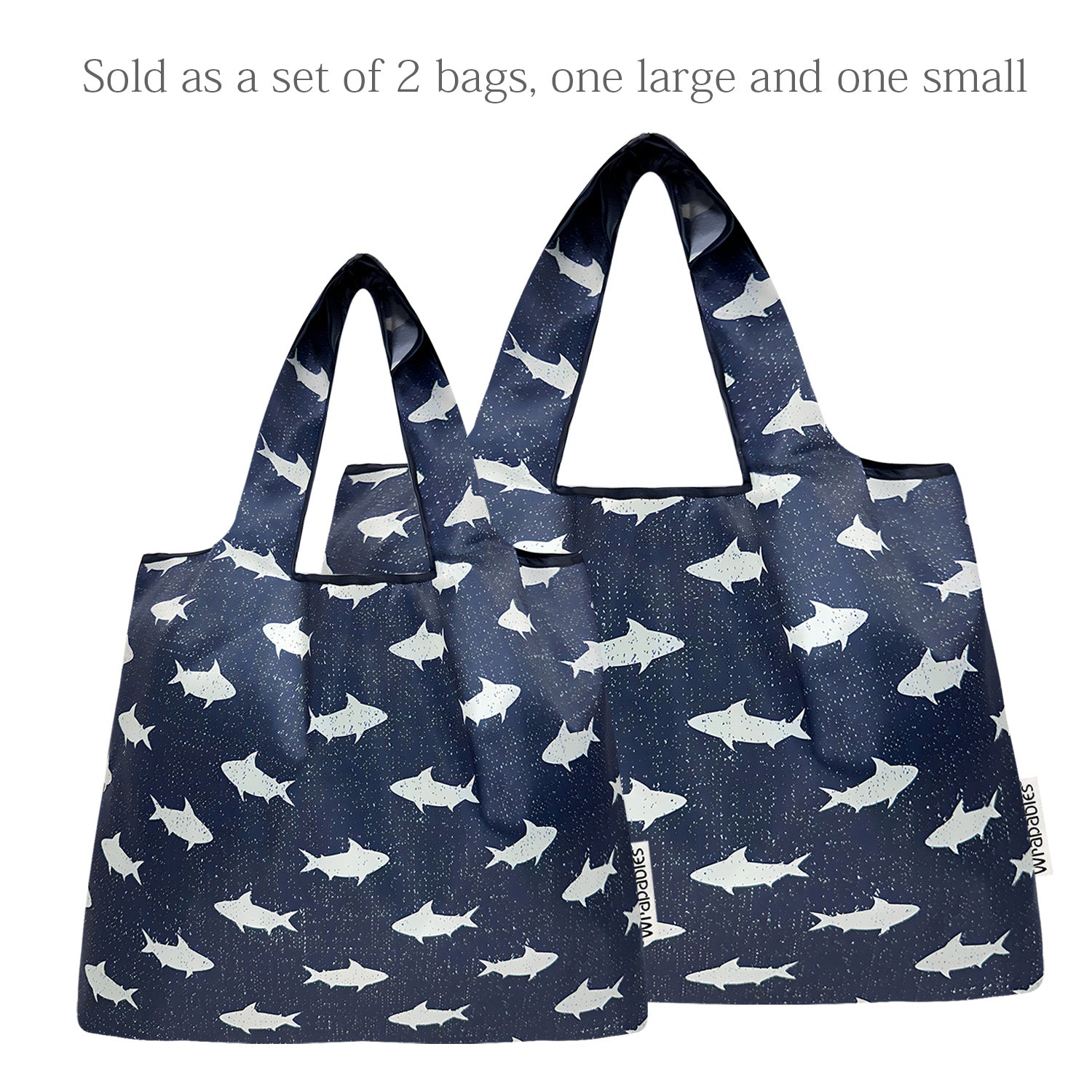 Wrapables Large & Small Foldable Nylon Reusable Shopping Bags (Set of 2), Fish