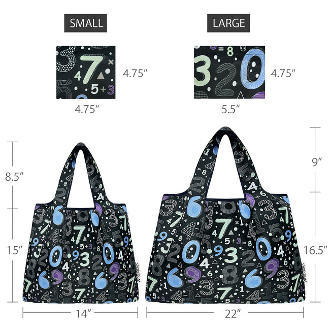 Wrapables Large & Small Foldable Nylon Reusable Shopping Bags (Set of 2), Numbers