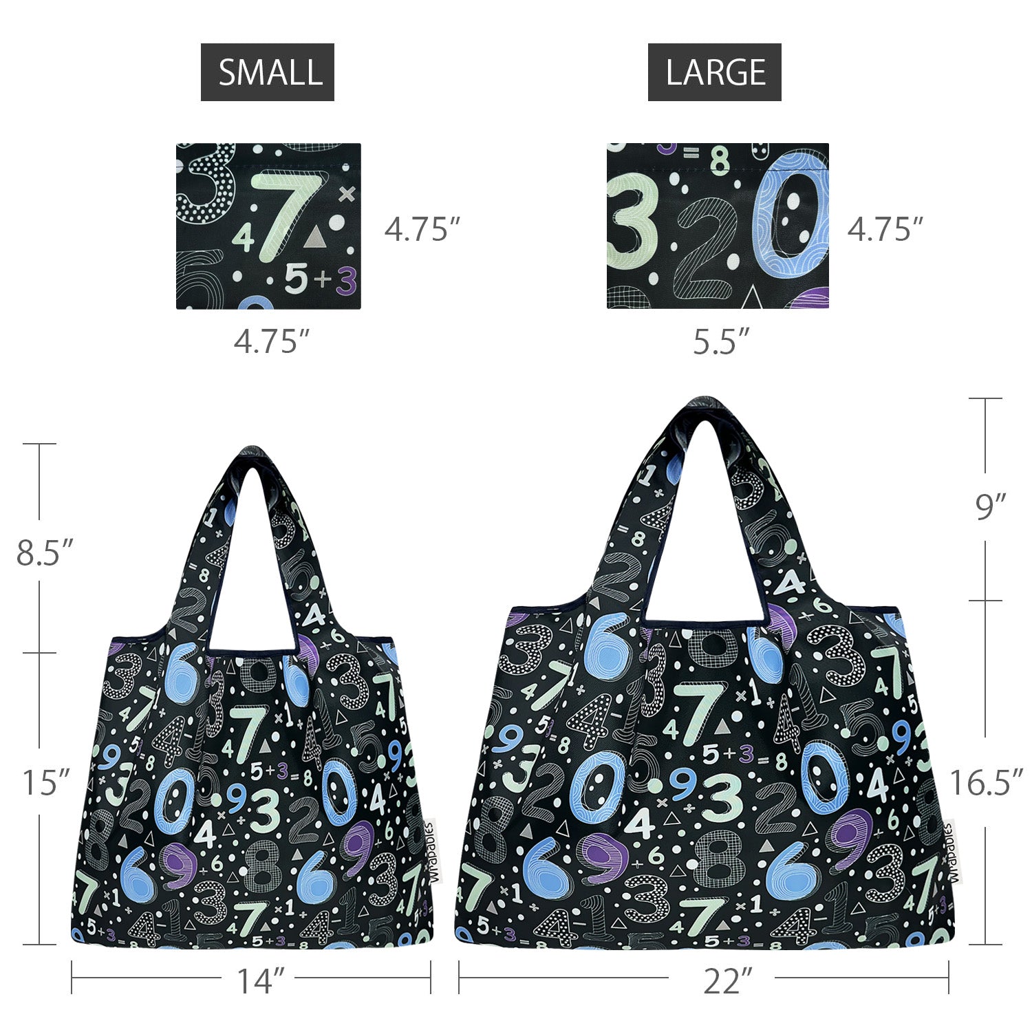 Wrapables Large & Small Foldable Tote Nylon Reusable Grocery Bags, Set of 2