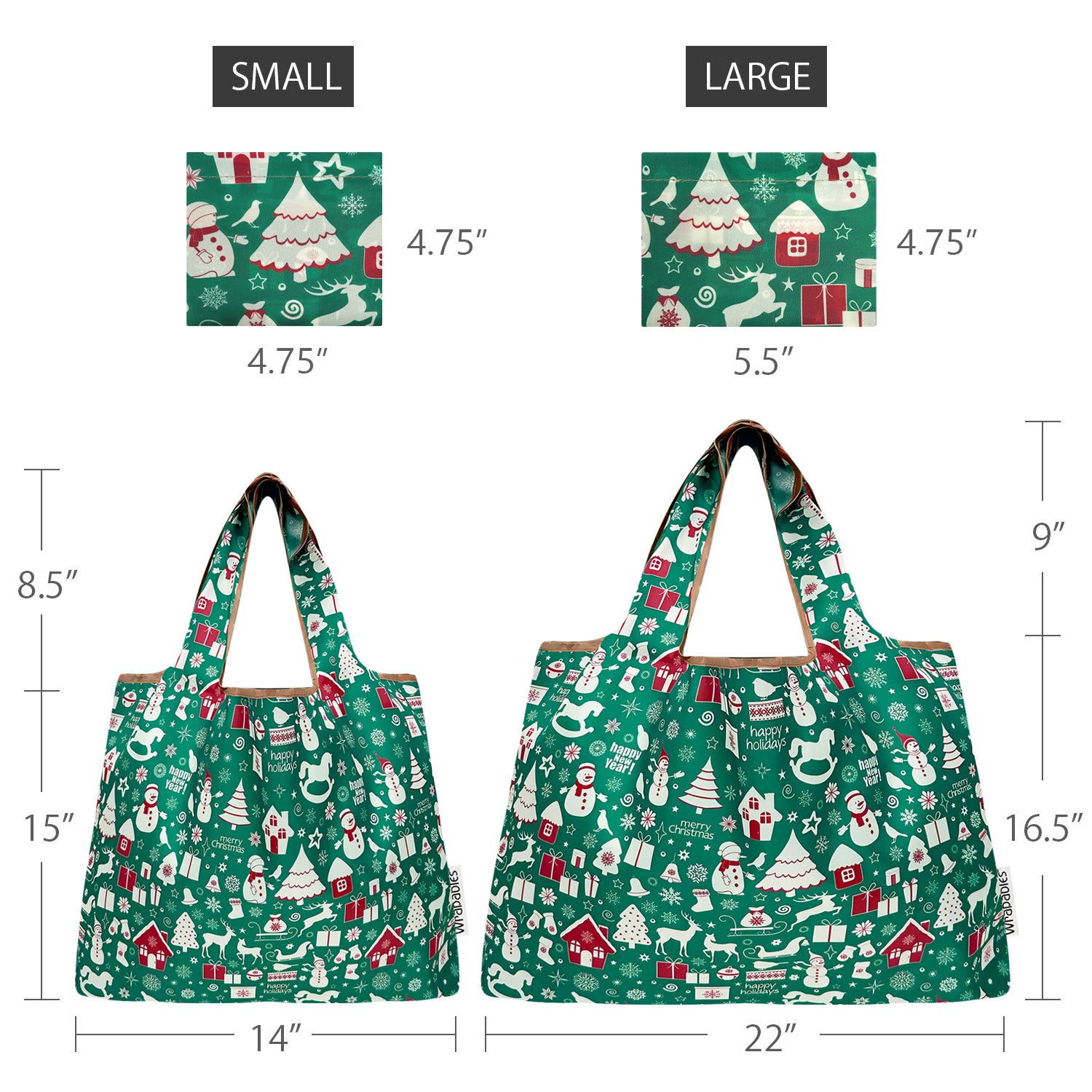 Wrapables Large & Small Foldable Tote Nylon Reusable Grocery Bags, Set of 2