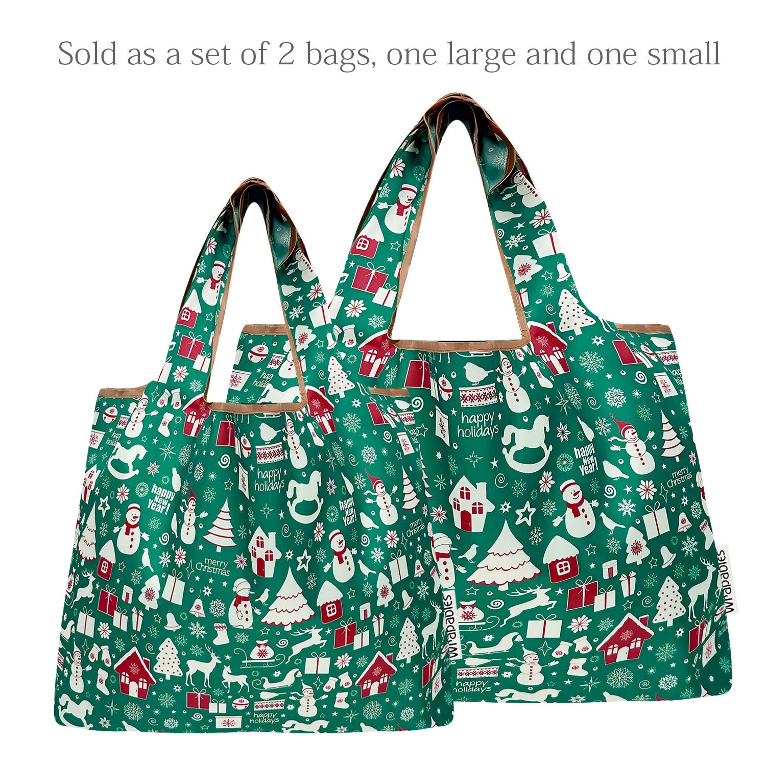 Wrapables Large & Small Foldable Nylon Reusable Shopping Bags (Set of 2), Festive Holiday