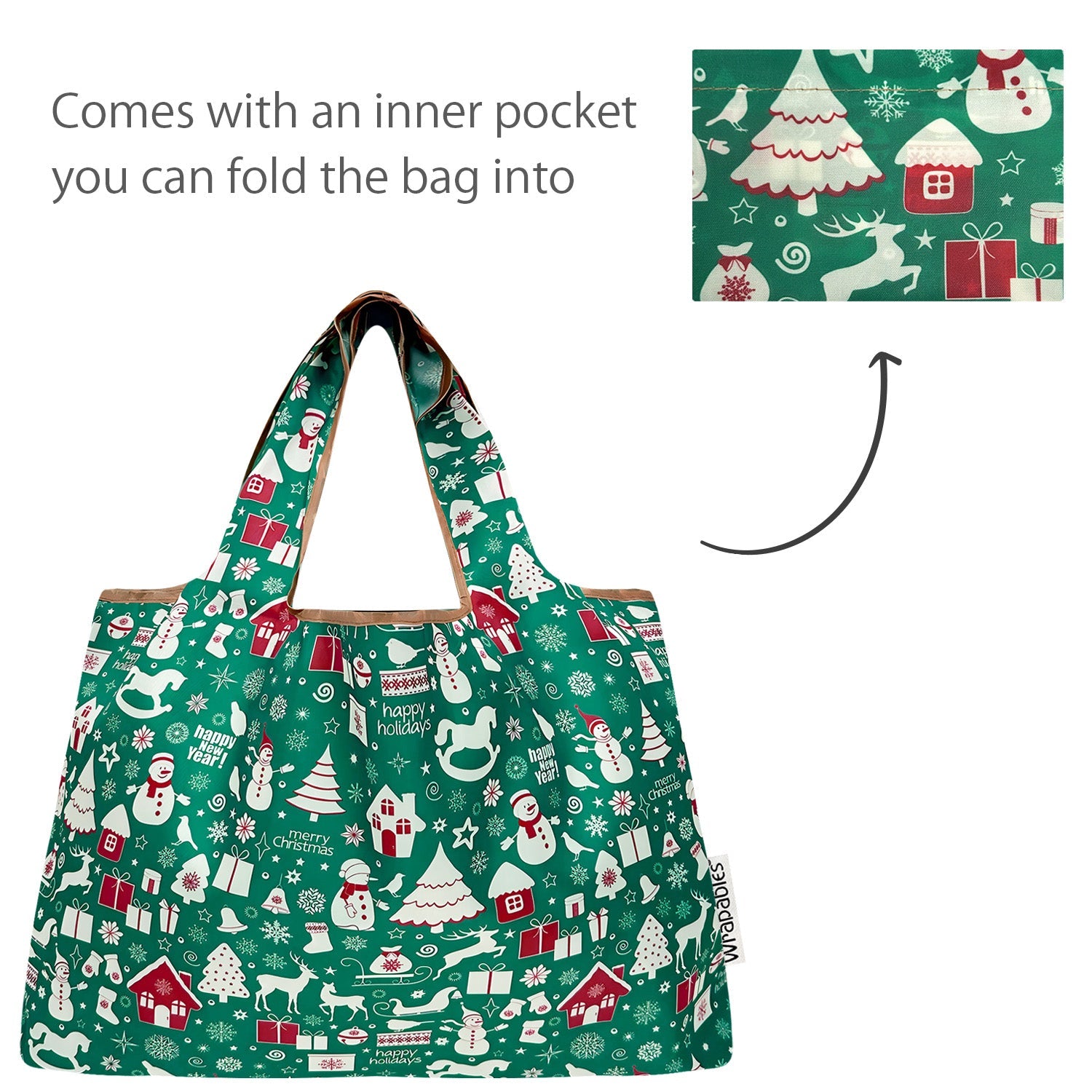 Wrapables Large & Small Foldable Nylon Reusable Shopping Bags (Set of 2), Festive Holiday