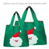 Wrapables Large & Small Foldable Nylon Reusable Shopping Bags (Set of 2), Santa Claus