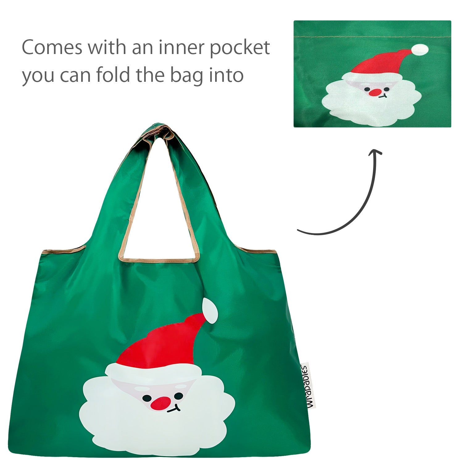 Wrapables Large & Small Foldable Nylon Reusable Shopping Bags (Set of 2), Santa Claus