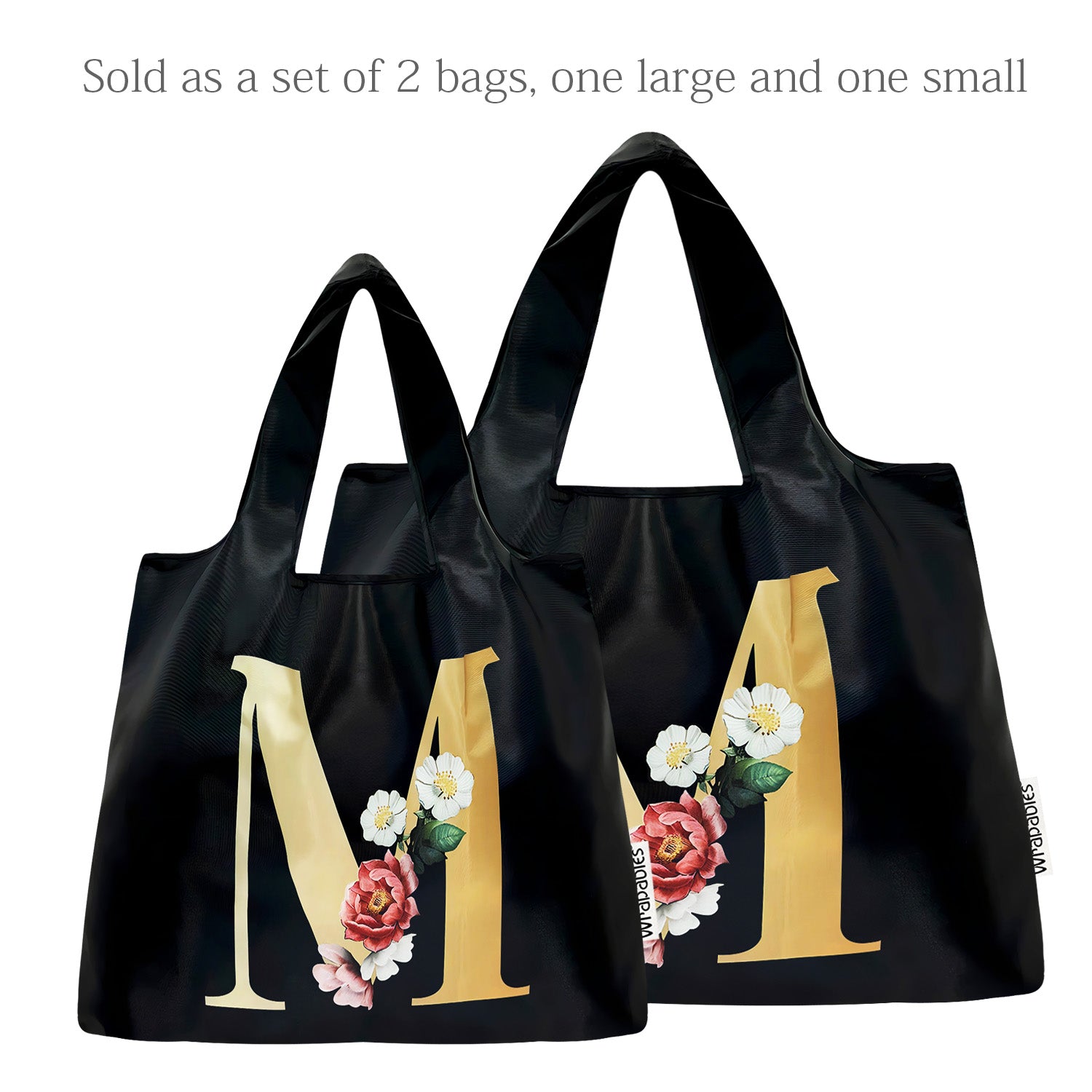 Wrapables Large & Small Monogram Nylon Reusable Bags, Set 2