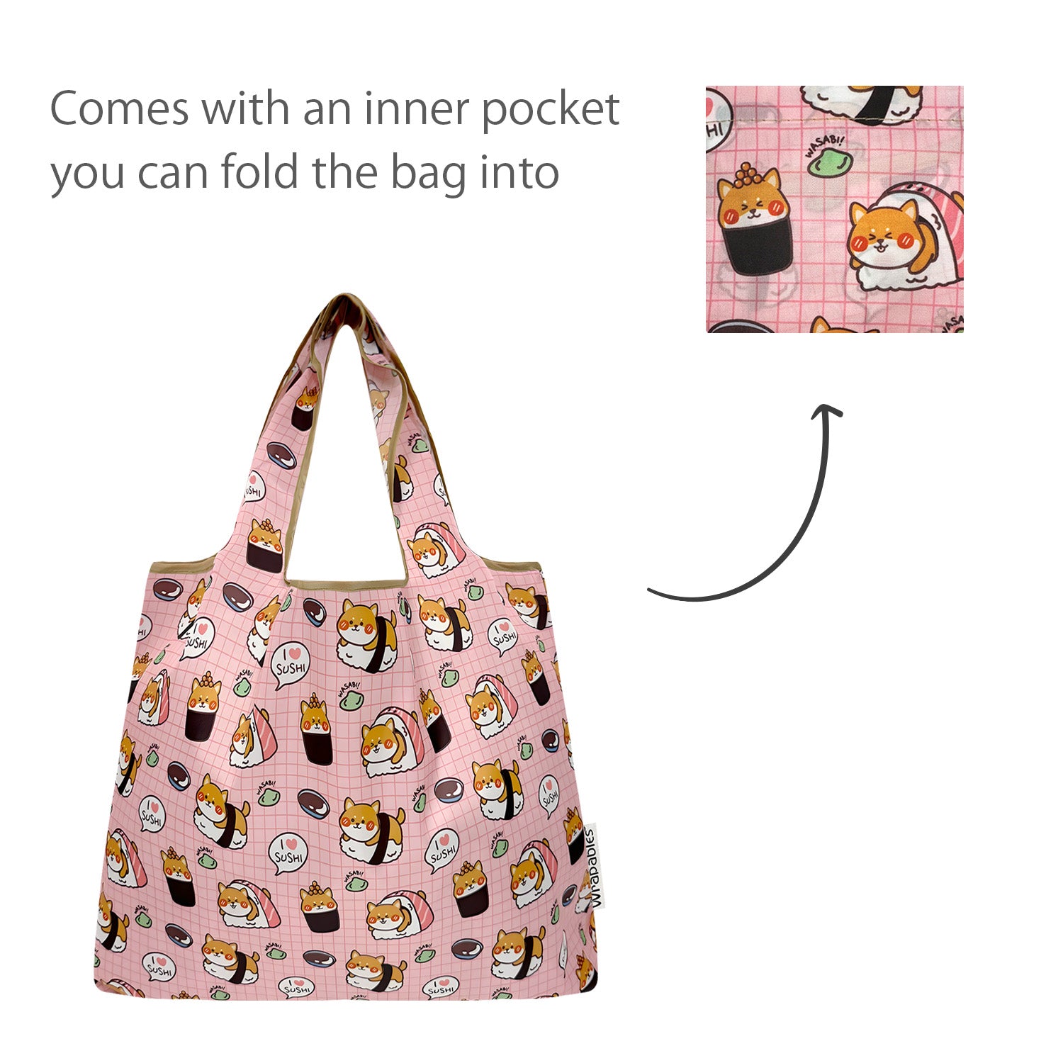 Wrapables Medium Foldable Tote Nylon Reusable Grocery Bags