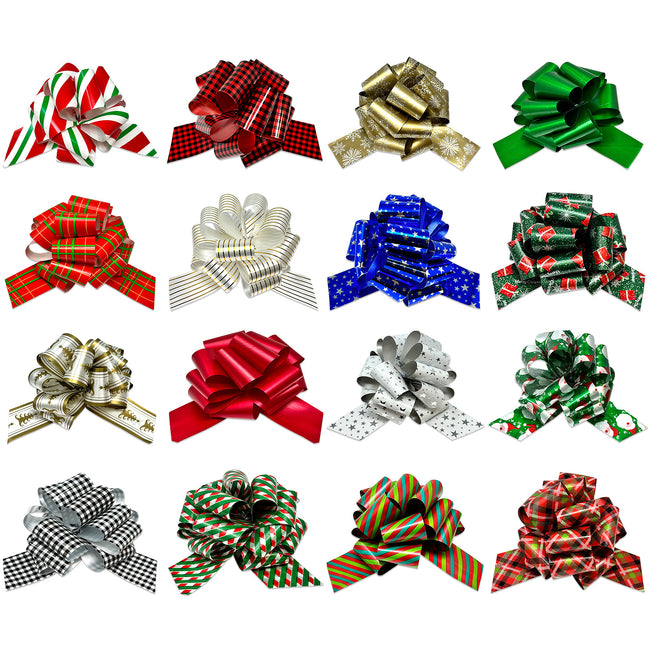 Wrapables Large 5 inch Christmas Pull Bows, Ribbon Bows for Gift Wrapping, Xmas Decorations (16pcs)