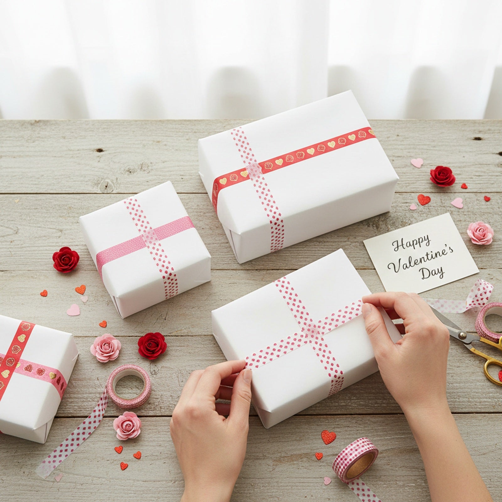 Wrapables Colorful Washi Masking Tape, Mini Red Hearts