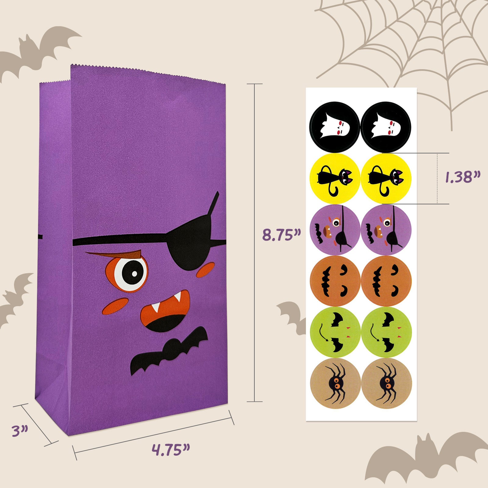 Wrapables Halloween Trick or Treat Bags with Stickers, Goody Bags for Parties, Candy and Treats (Set of 24)