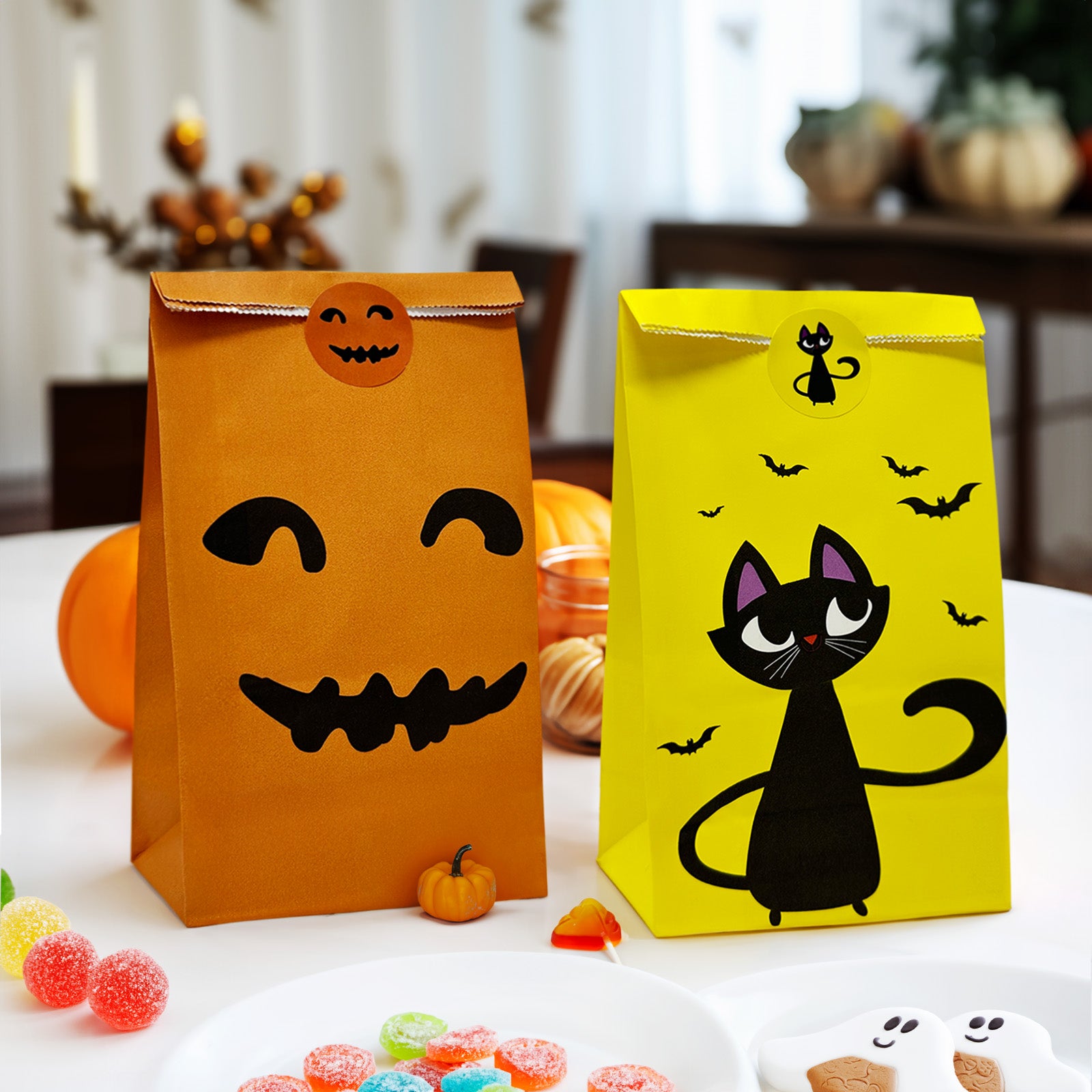 Wrapables Halloween Trick or Treat Bags with Stickers, Goody Bags for Parties, Candy and Treats (Set of 24)