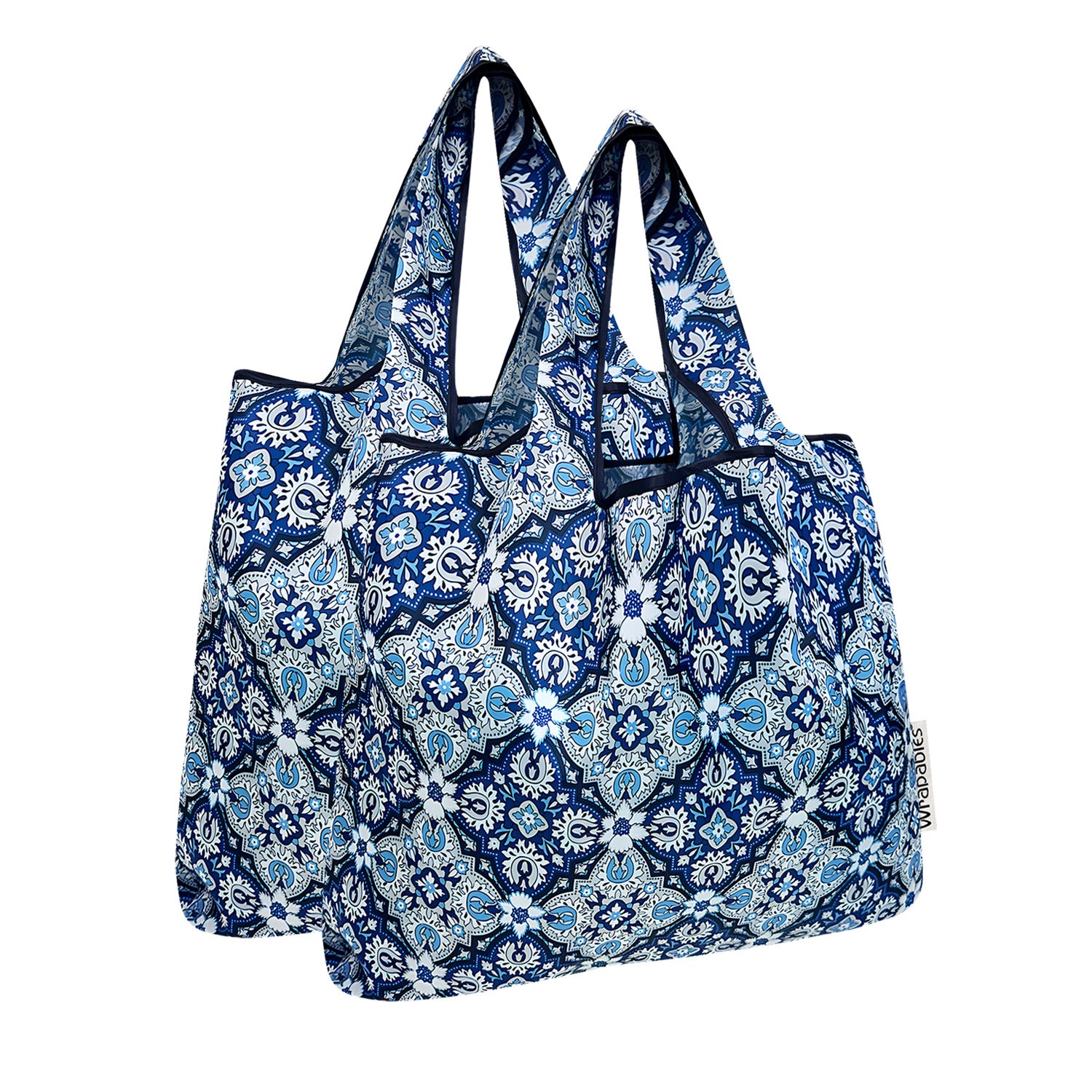 foldable tote bags for travel Wrapables Medium Nylon Reusable Shopping Bags Foldable Shopping Tote Bags, Reusable Grocery Bags, Travel Bags, Set of 2 Floral Mosaic