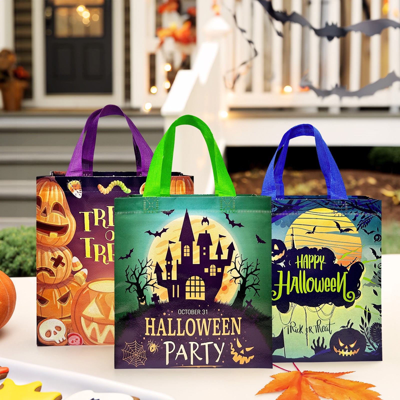 6 Pack Metallic Halloween Tote Bags - Reusable Trick Or Treat Gift Bags With Handles